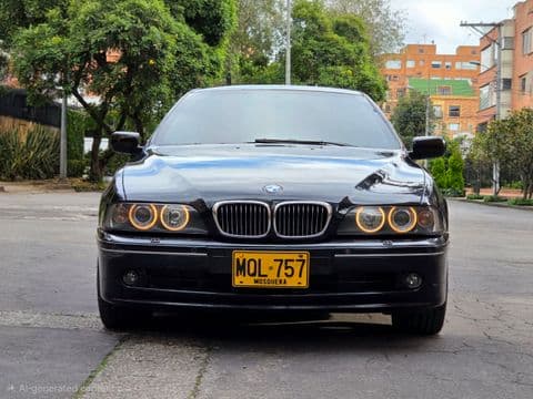 BMW 540 IA 2002 usado negro vista frontal con faros dorados en Bogotá